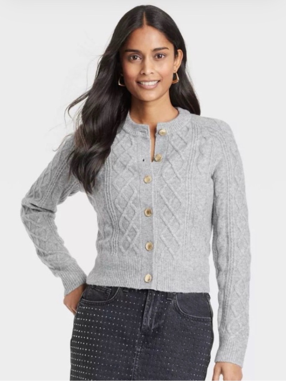 Universal Thread Light Gray Cable-Knit Button Cardigan Size Small - C75-006